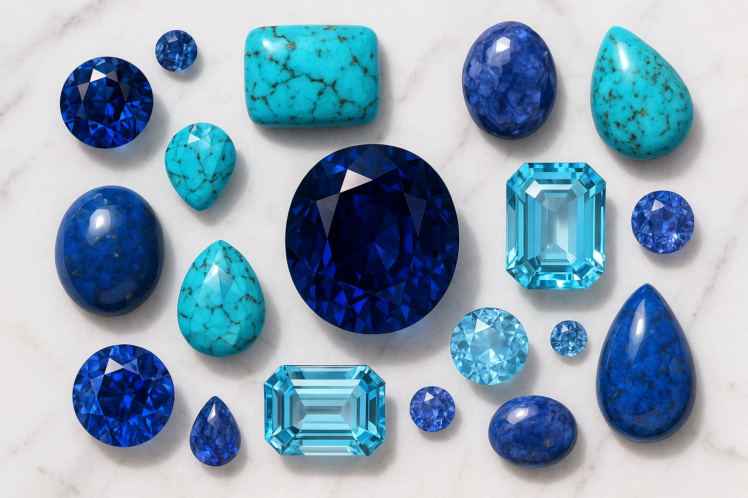 Assorted blue gemstones collection