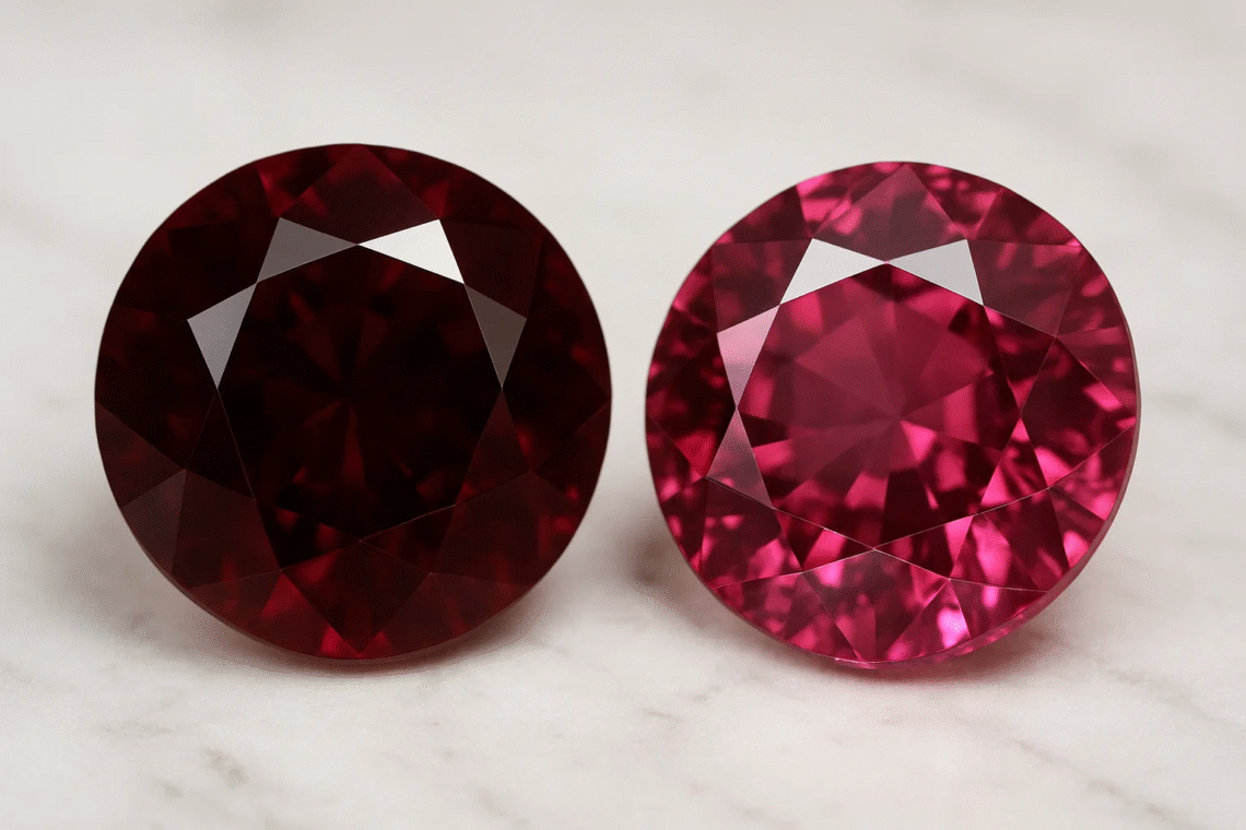 Ruby and spinel gemstones close-up