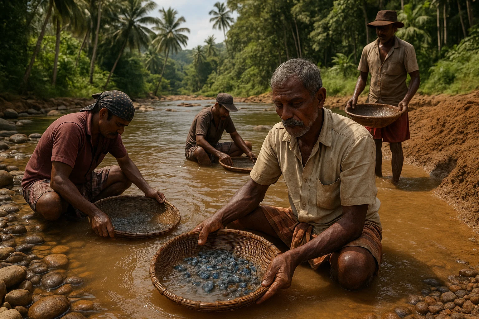 Sri Lankan sapphire mining workers