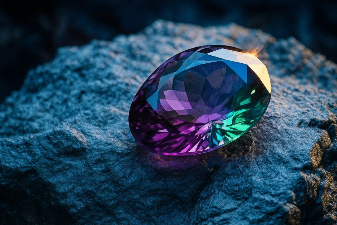 Alexandrite gemstone color change close-up