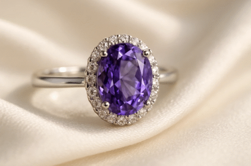 Oval purple sapphire engagement ring