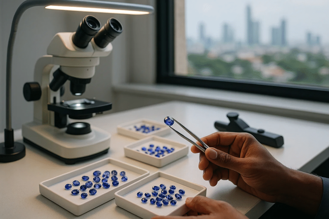 Sri Lankan gem lab with sapphires