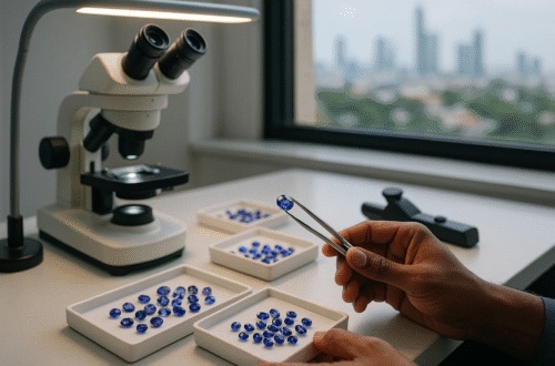 Sri Lankan gem lab with sapphires